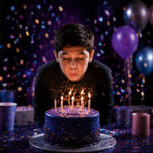 Birthday celebration with cake and candles