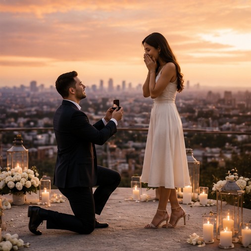 Engagement proposal at sunset