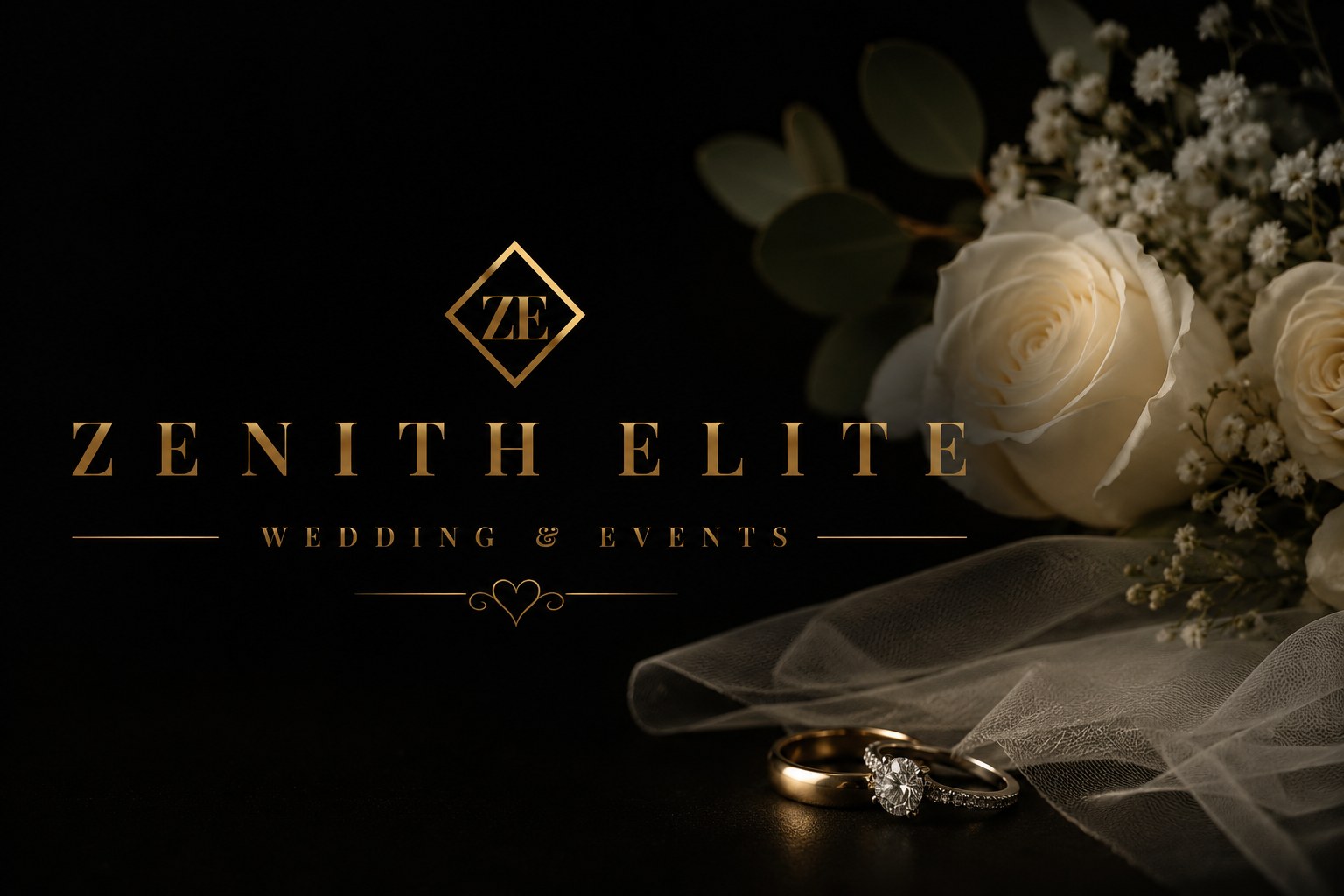 Zenith Elite Weddings & Events — rings, roses, and veil