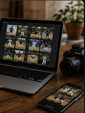 Laptop, camera, and phone showing a fast turnaround photo edit